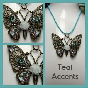Teal and Bronze Butterfly Necklace